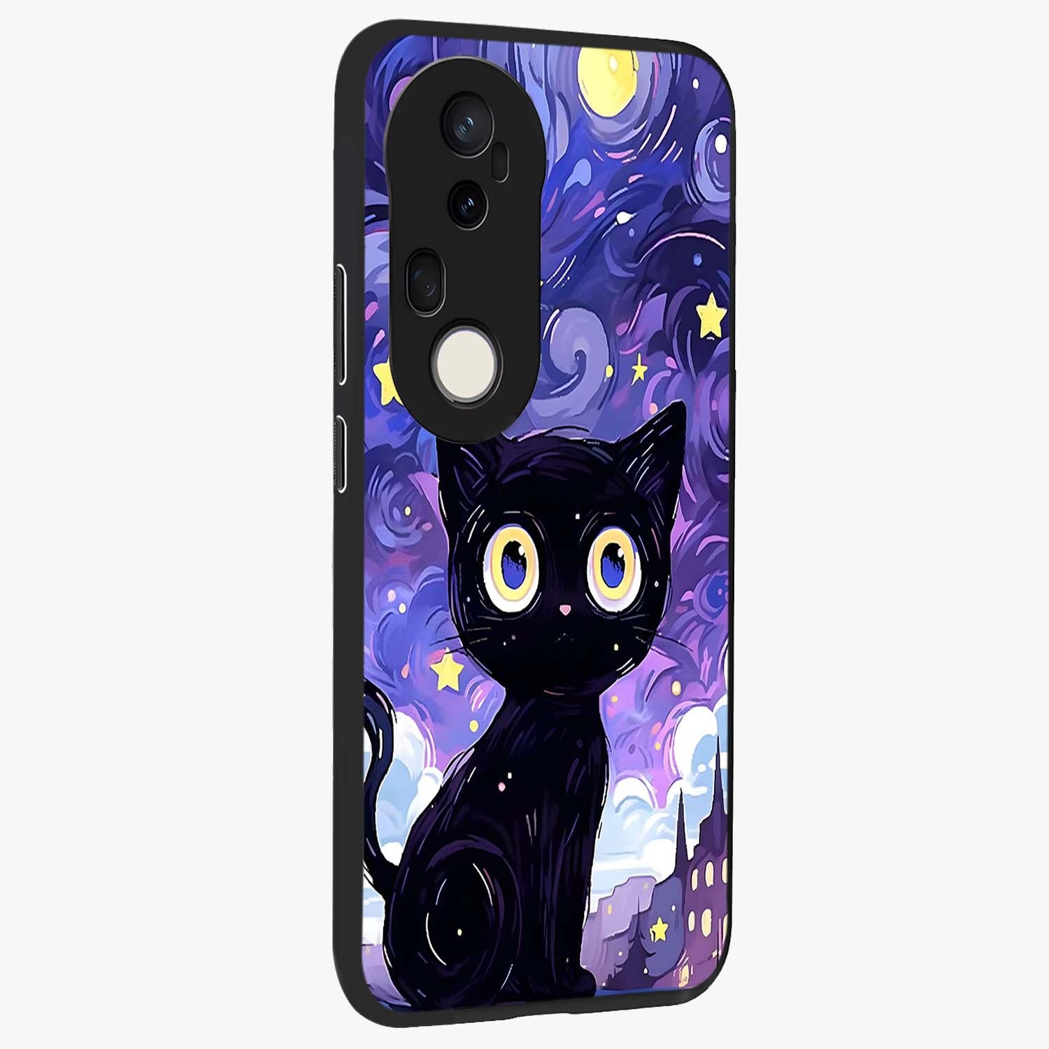 Abstract Cat Art Glass Case upright view showcasing creative feline illustration and aesthetic artistic style.