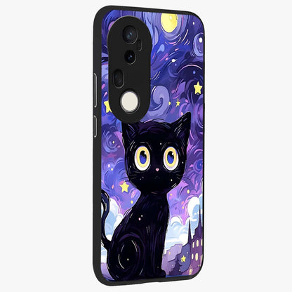 Abstract Cat Art Glass Case upright view showcasing creative feline illustration and aesthetic artistic style.
