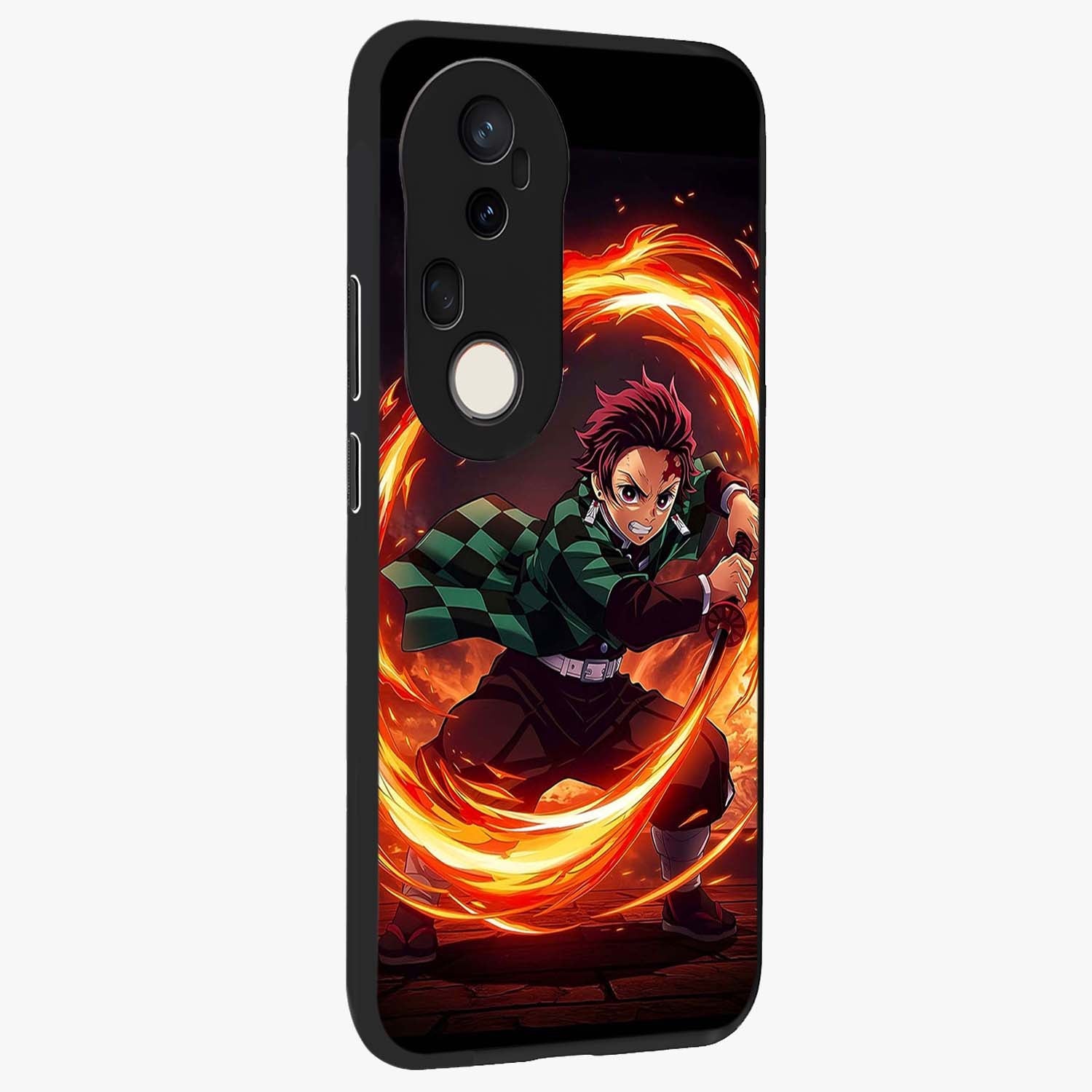 Blazing Sword Resolve Glass Case upright view showcasing dramatic warrior inspired artwork with intense visual style.