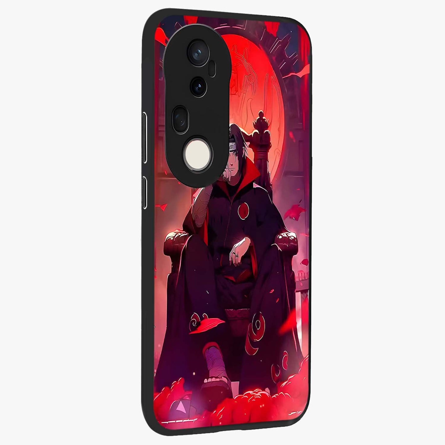 Blood Moon Sovereign Glass Case upright view showcasing powerful moon inspired artwork with cosmic aesthetic style.