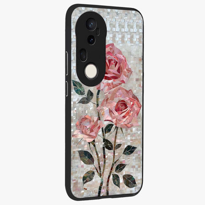 Blush Mosaic Bloom Glass Case upright view showcasing decorative floral mosaic artwork with stylish modern aesthetic.