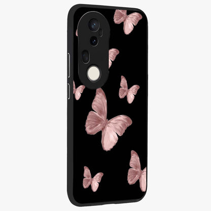Butterfly Pattern Glass Case upright view showcasing graceful butterfly artwork with soft decorative theme.