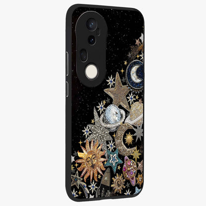 Cosmic Sparkle Dreams Glass Case upright view showcasing glowing cosmic artwork with magical galaxy theme.