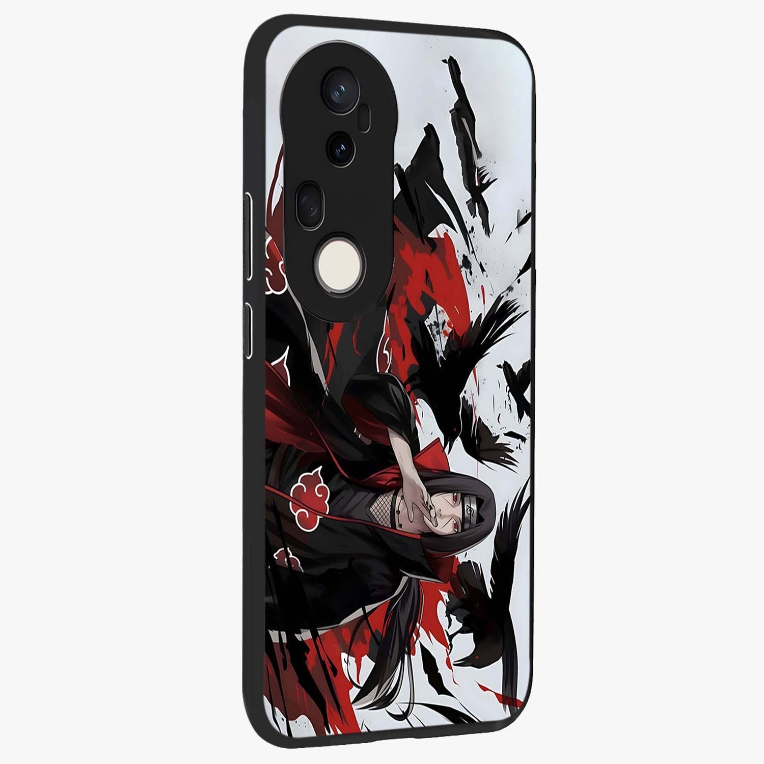 Crimson Crow Illusion Glass Case upright view showcasing striking crow illusion artwork with intense crimson theme.