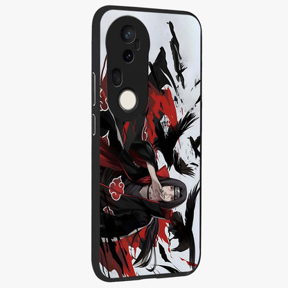 Crimson Crow Illusion Glass Case upright view showcasing striking crow illusion artwork with intense crimson theme.