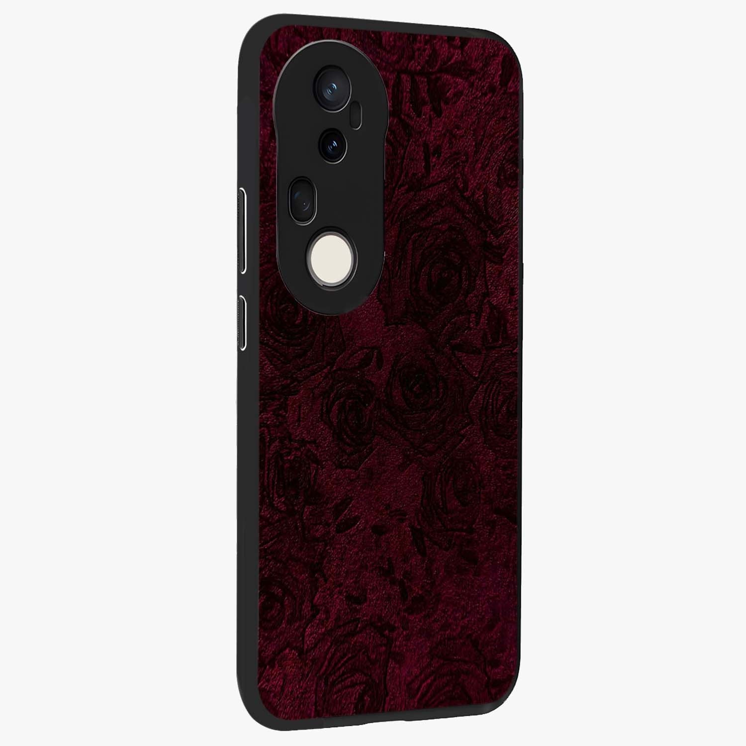 Crimson Fade Flow Glass Case upright view showcasing dynamic crimson flow artwork with stylish abstract theme.