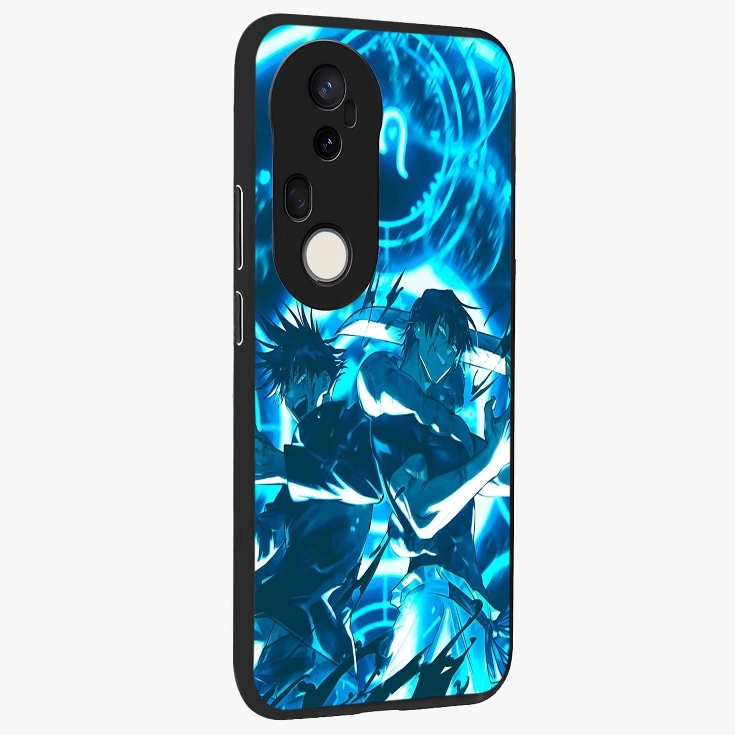 Cursed Energy Clash Glass Case upright view showcasing dramatic clash artwork with bold supernatural theme.