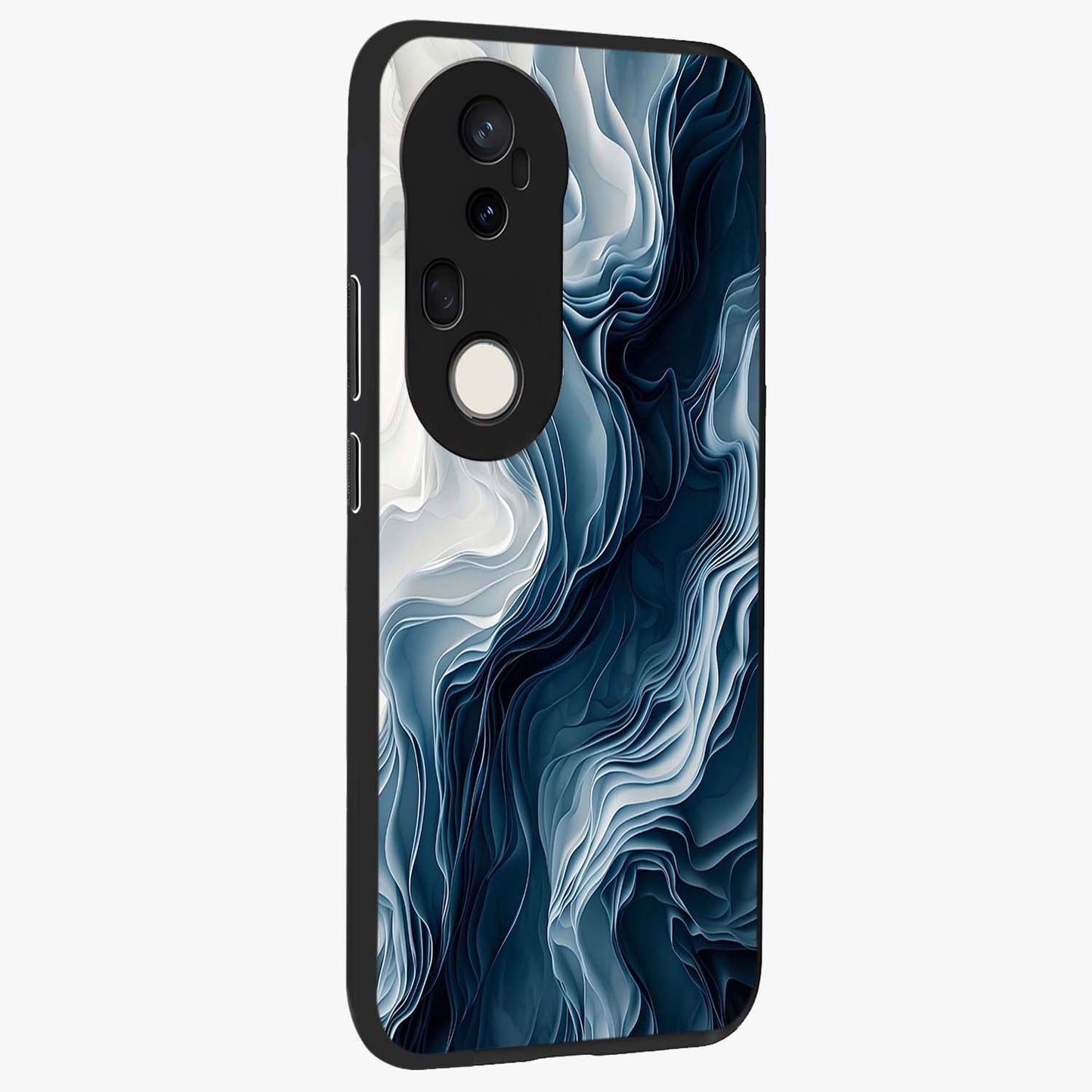 Ethereal Paper Marble Glass Case upright view showcasing smooth marble artwork with refined minimalist theme.