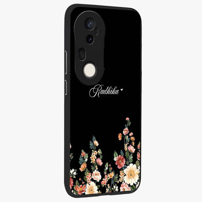 Floral Design With a Custom Personalized Name Glass Case upright view showcasing delicate floral artwork with personalized aesthetic style.
