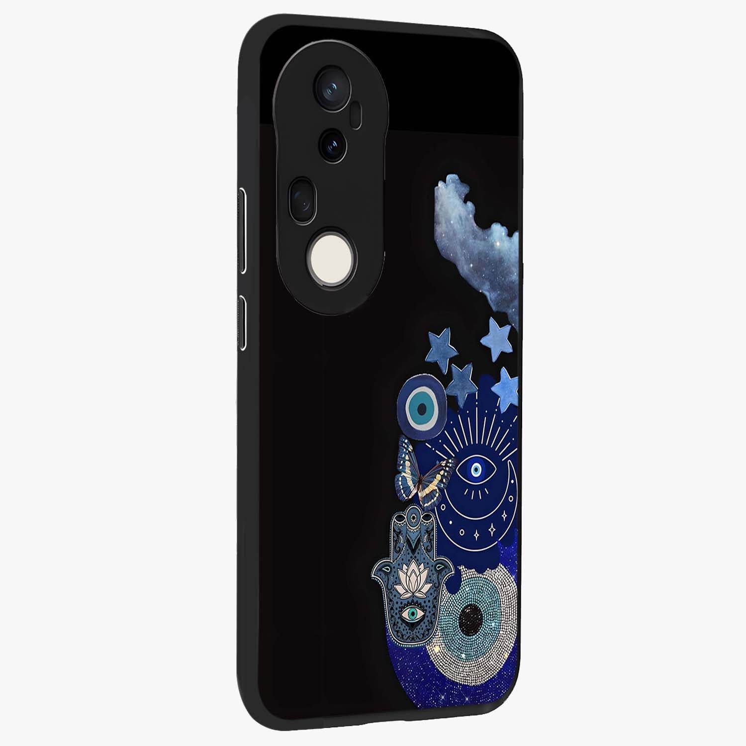 Galactic Charm Cluster Glass Case upright view showcasing glowing cosmic charm artwork with magical celestial style.