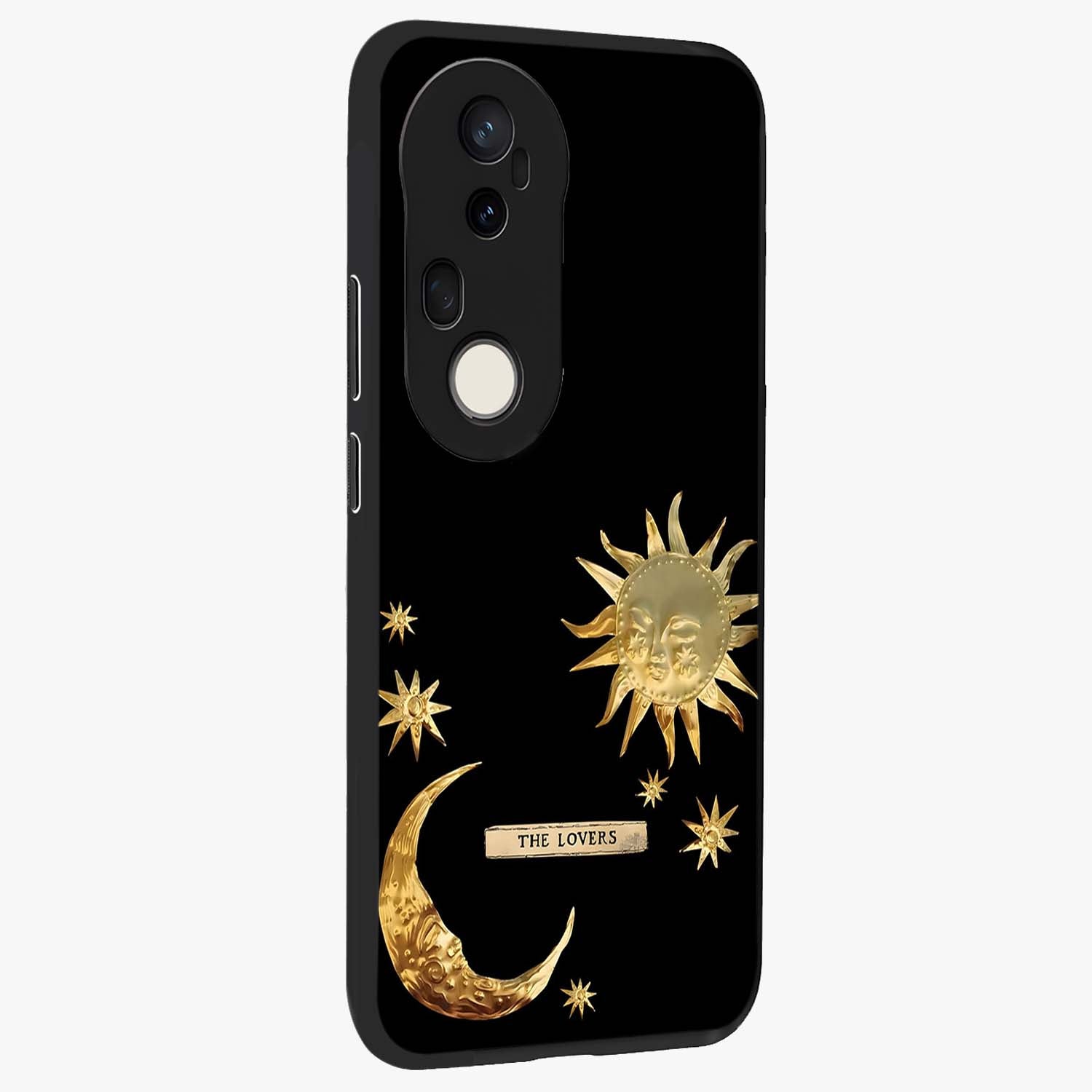 Gold Sun Blush Glass Case upright view showcasing glowing sun artwork with elegant celestial theme.