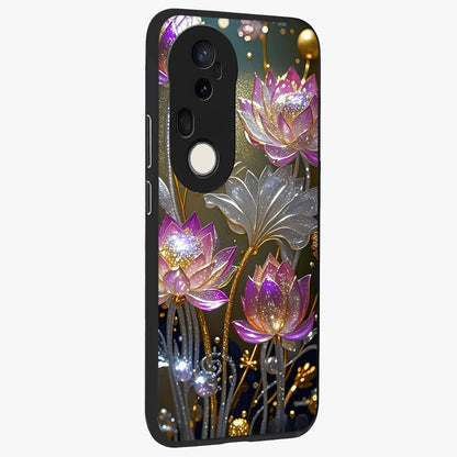 Golden Floral Majesty Glass Case upright view showcasing majestic floral artwork with rich decorative theme.