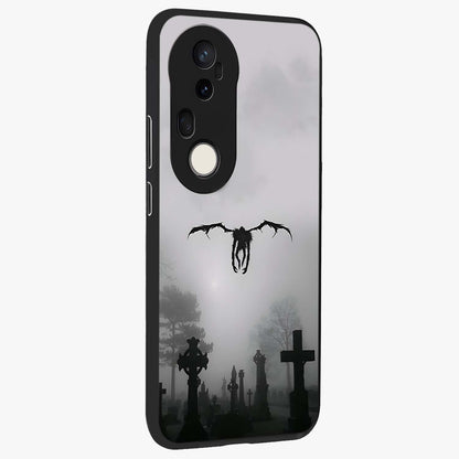 Graveyard Shadow Descent Glass Case upright view showcasing haunting graveyard artwork with dramatic dark theme.