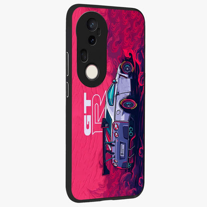 GT-R Car Pattern Glass Case upright view showcasing dynamic car pattern artwork with modern sports theme.