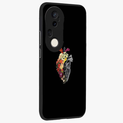 Heart With Flowers Glass Case upright view showcasing decorative heart and floral artwork with sweet romantic theme.