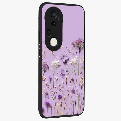 Lavender Blossom Dream Glass Case upright view showcasing delicate lavender blossom artwork with peaceful floral theme.