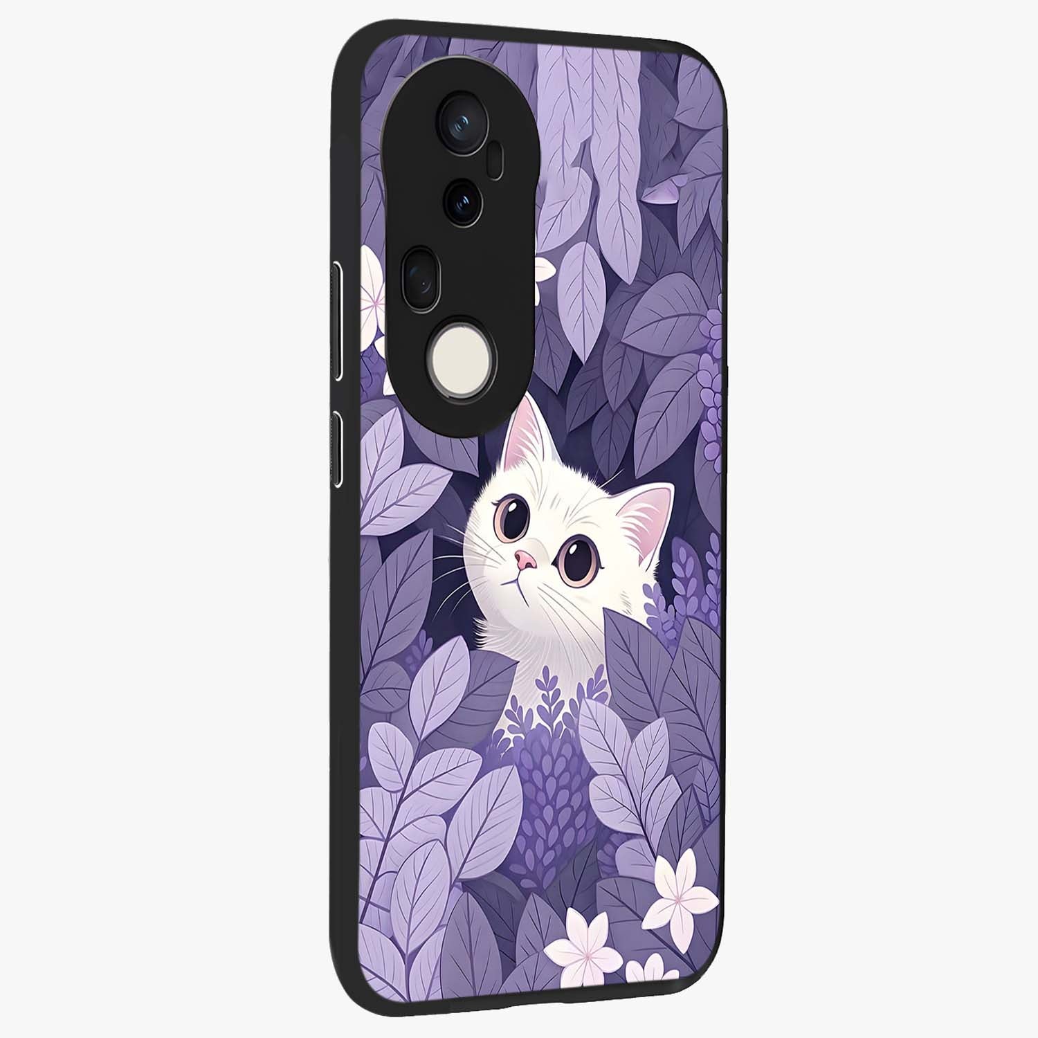 Lilac Hide Peek Cat Glass Case upright view showcasing charming cat artwork with adorable peek theme.