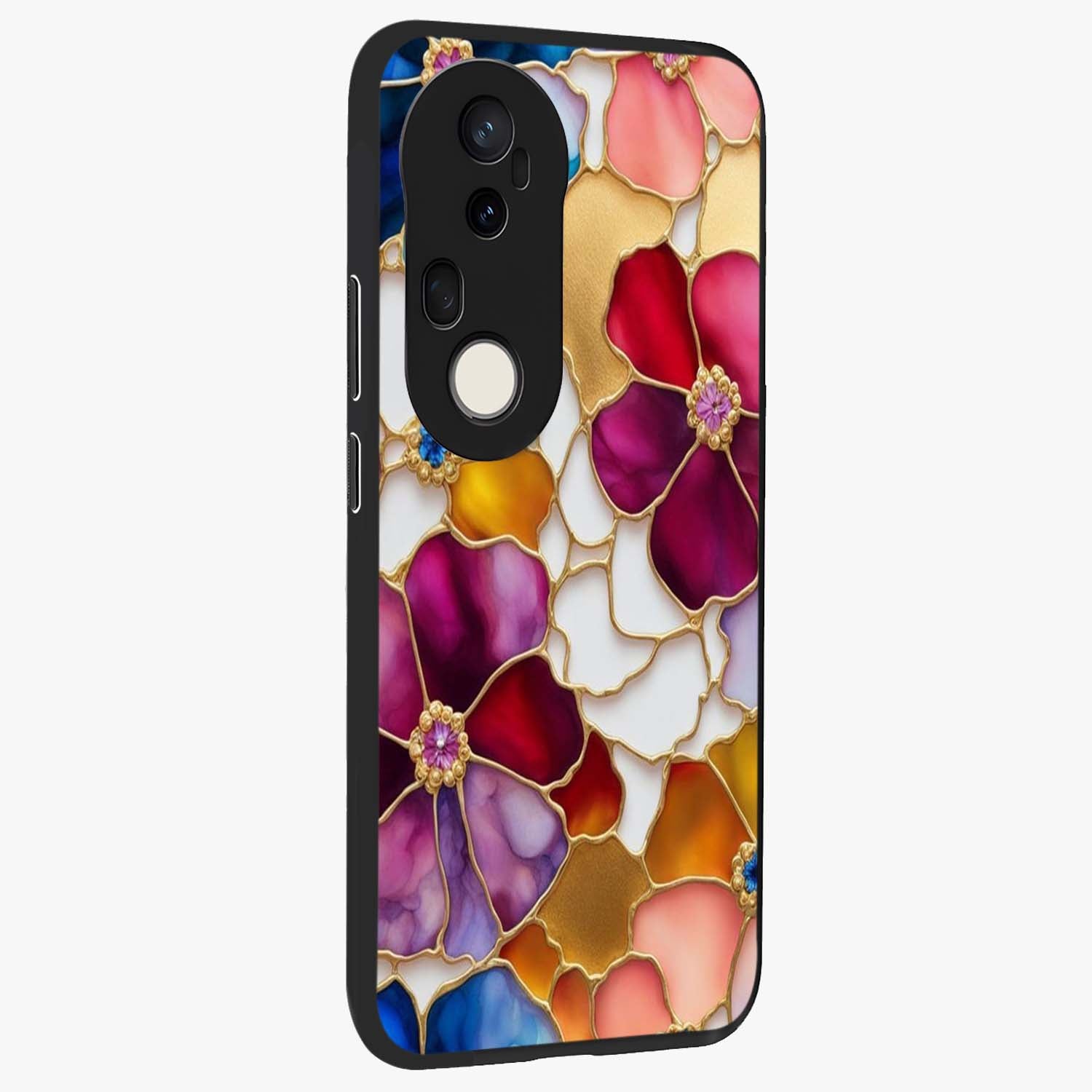 Marble Flower Pattern Glass Case upright view showcasing decorative marble flower artwork with refined style.