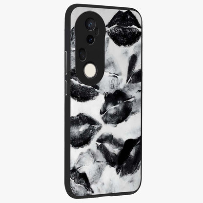 Midnight Kiss Marks Glass Case upright view showcasing stylish kiss mark artwork with trendy romantic theme.