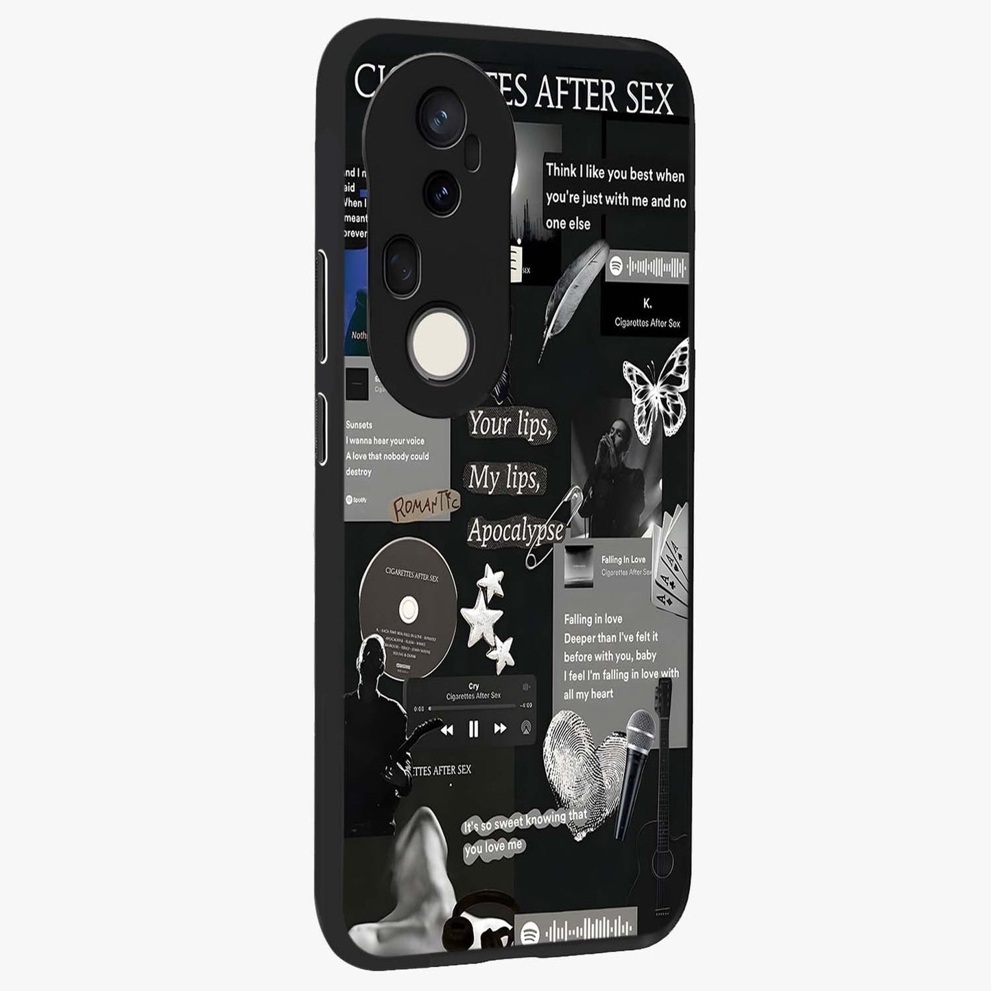 Midnight Love Echo Glass Case upright view showcasing expressive romantic artwork with dreamy midnight theme.