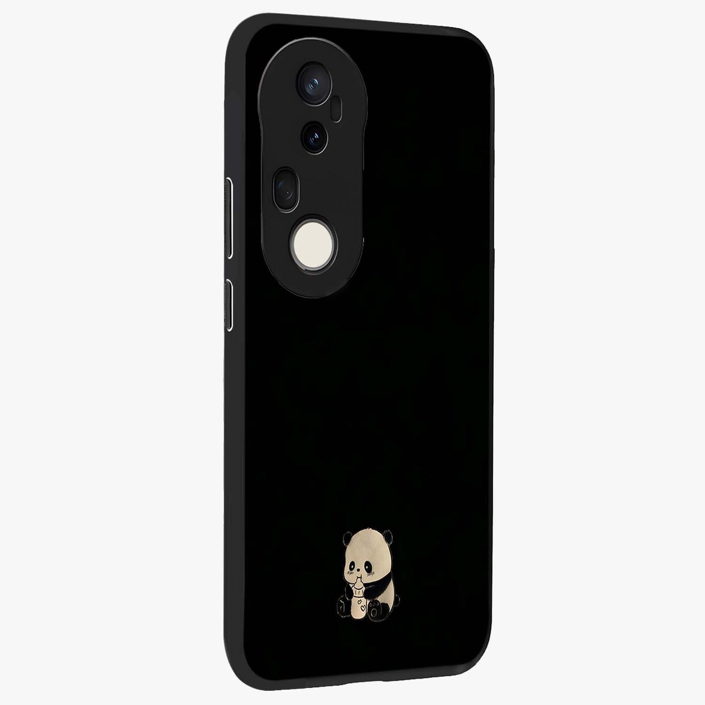 Midnight Panda Love Glass Case upright view showcasing charming panda artwork with playful romantic theme.