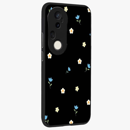 Minimal Petal Whispers Glass Case upright view showcasing elegant floral artwork with modern minimalist style.