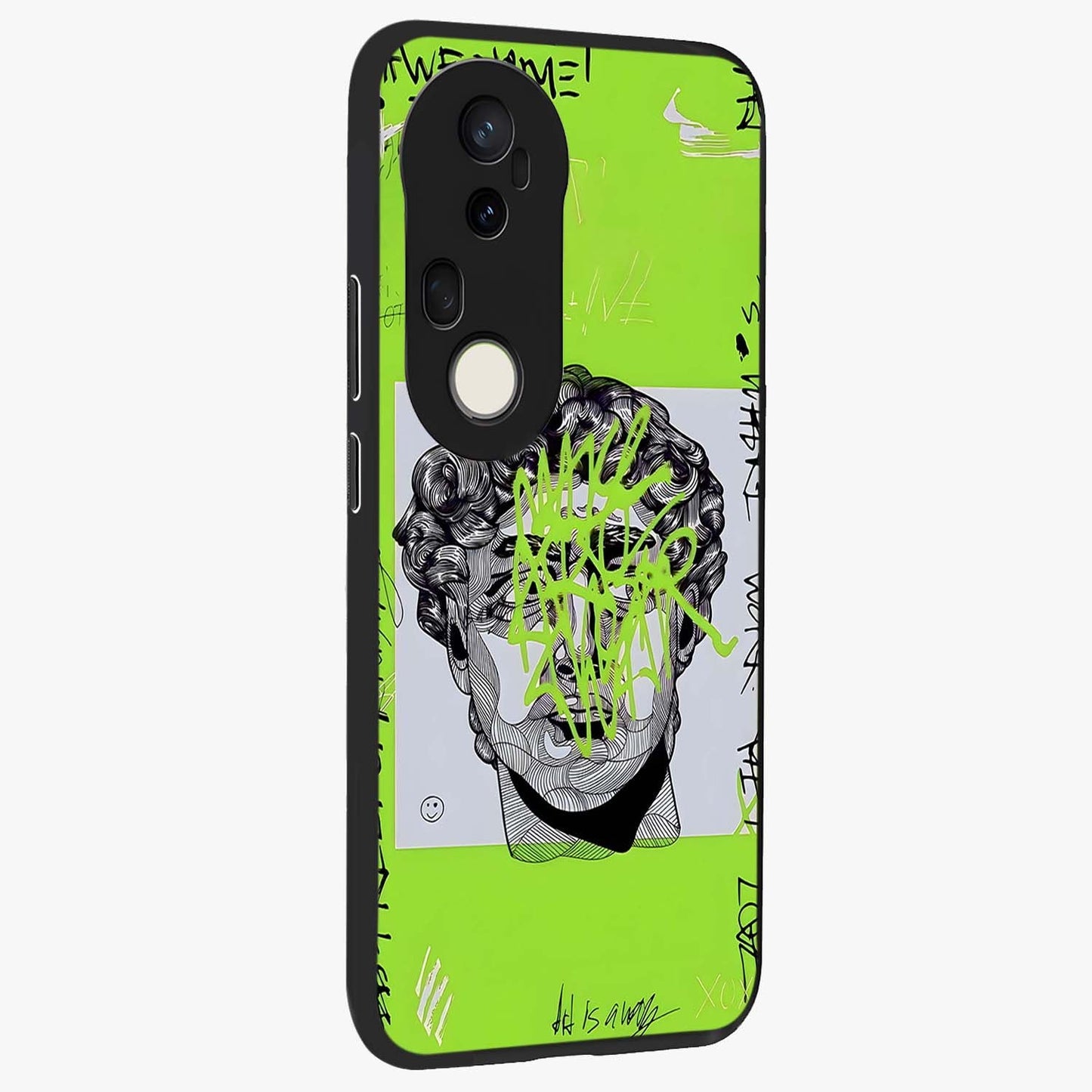 Neo Graffiti Rebellion Glass Case upright view showcasing colorful graffiti artwork with bold modern street style.
