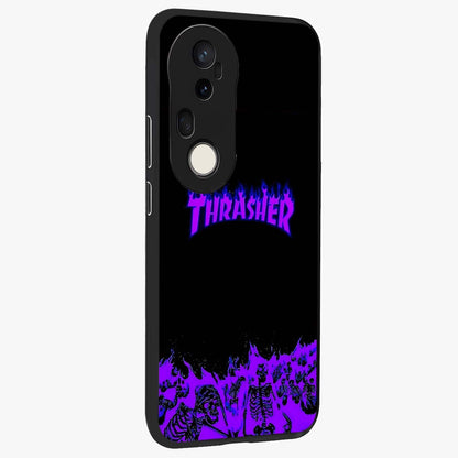 Neon Flame Riot Glass Case upright view showcasing dynamic flame artwork with energetic neon theme.
