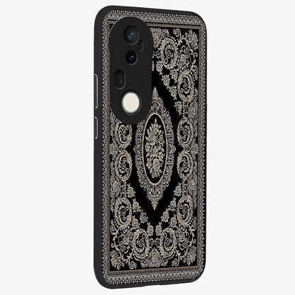 Noir Bloom Elegance Glass Case upright view showcasing graceful floral artwork with luxurious dark theme.