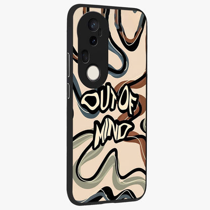 Out Of Mind Glass Case upright view showcasing striking typography artwork with edgy conceptual theme.