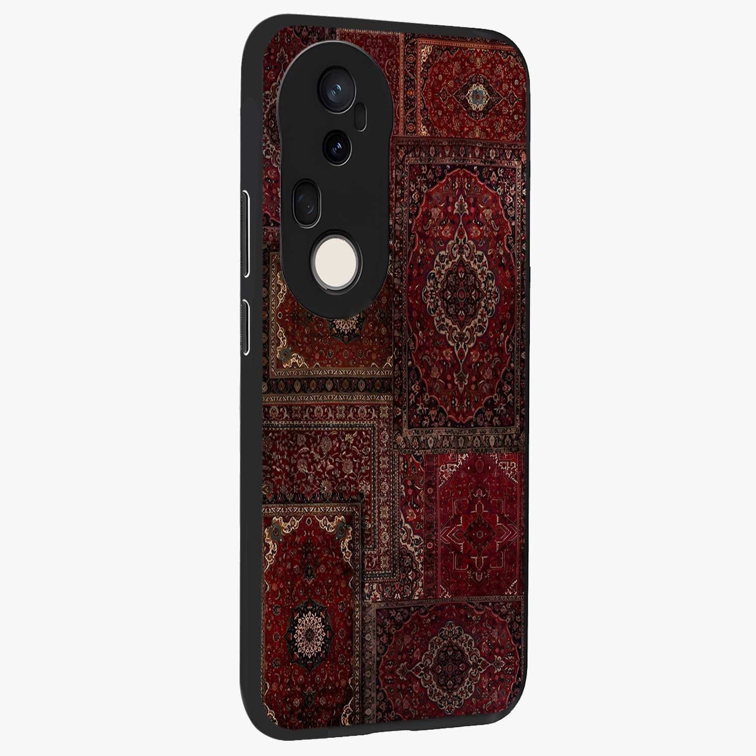 Persian Velvet Tale Glass Case upright view showcasing elegant Persian artwork with classic heritage theme.