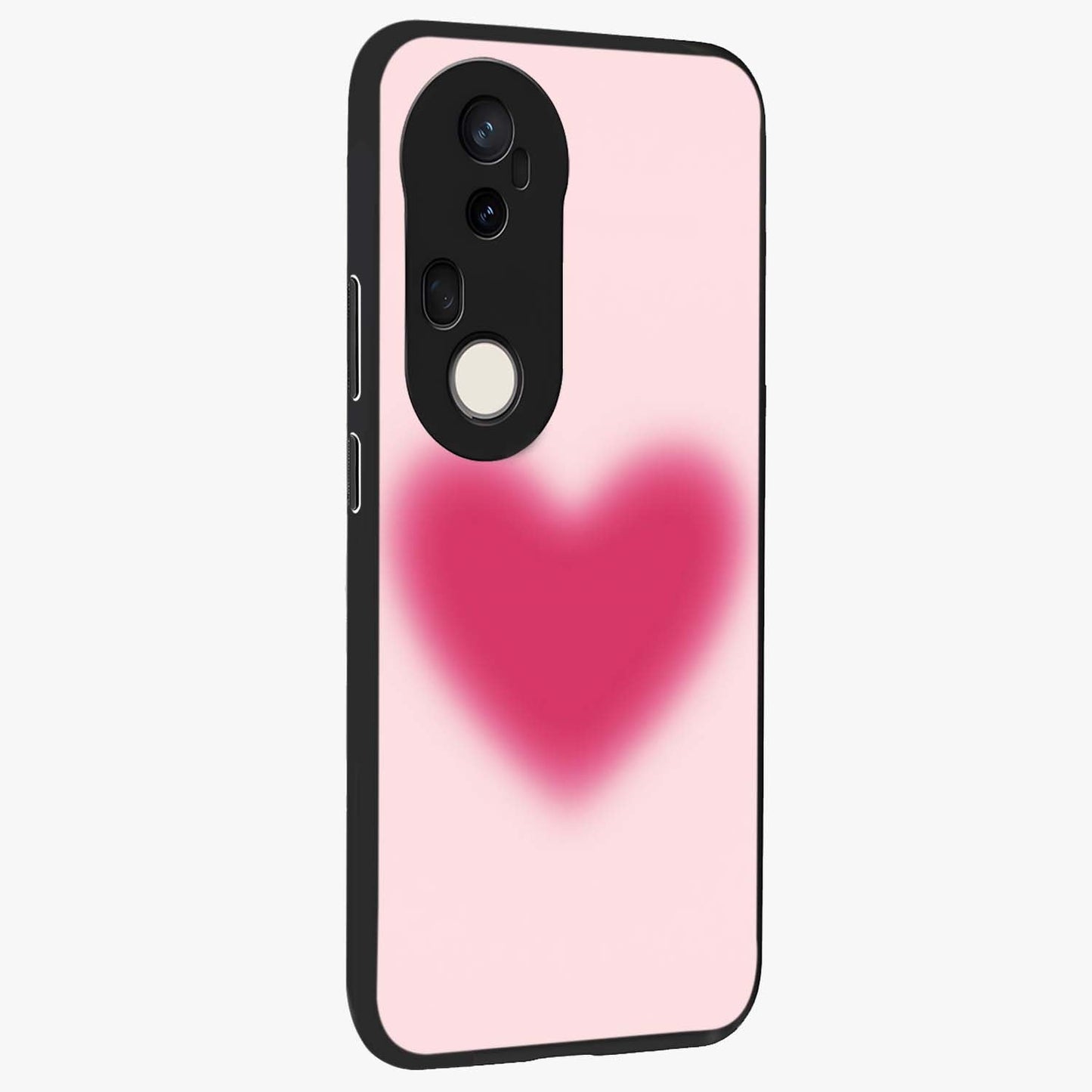 Pink Aura Heart Glass Case upright view showcasing romantic heart artwork with soft pastel theme.