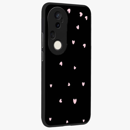 Pink Love Drops Glass Case upright view showcasing charming heart drop artwork with romantic playful theme.