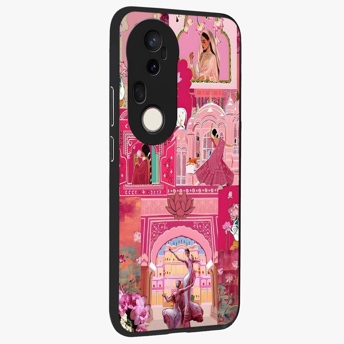 Pink Palace Muse Glass Case upright view showcasing artistic palace artwork with graceful royal theme.