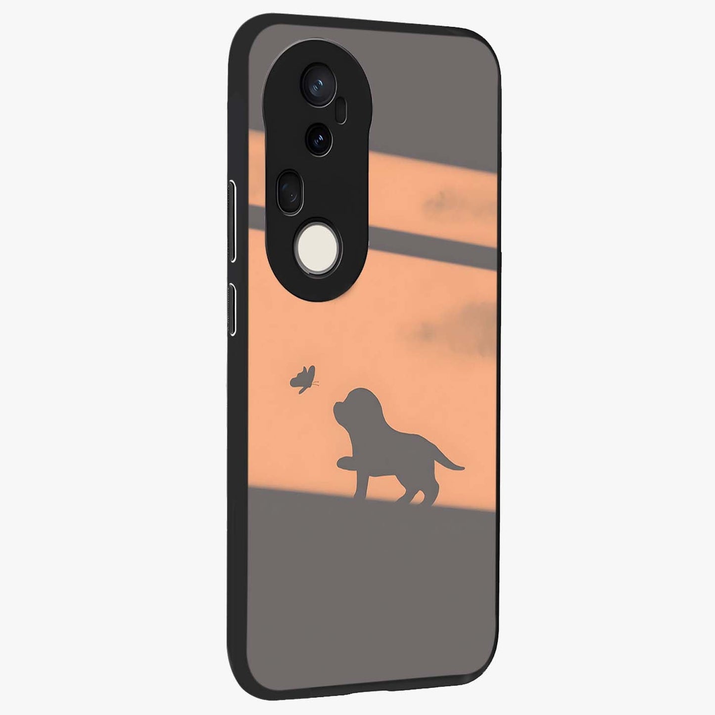 Puppy Shadow Art Glass Case upright view showcasing charming puppy artwork with creative silhouette theme.