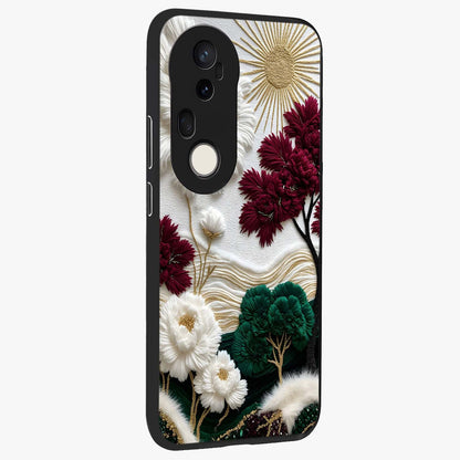 Radiant Bloom Elegance Glass Case upright view showcasing decorative flower artwork with refined botanical theme.