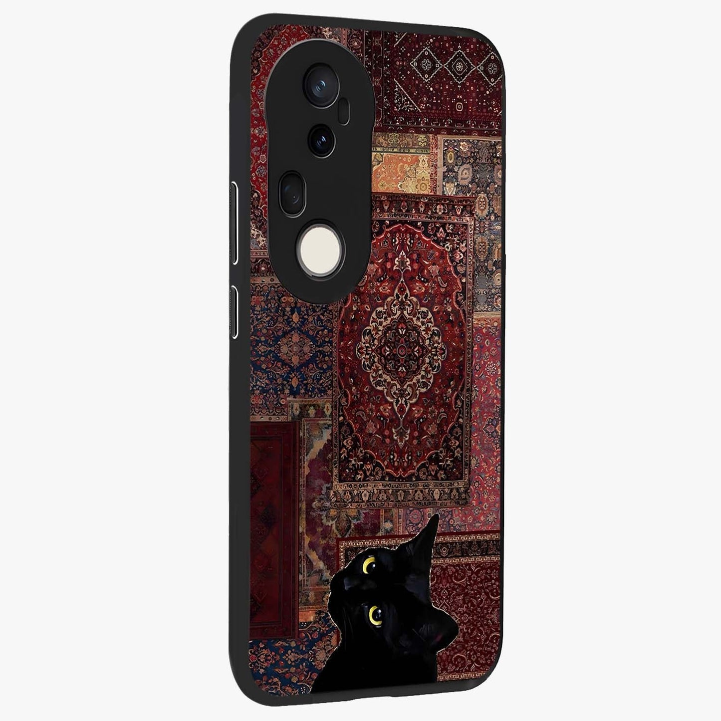 Regal Magic Cat Apple Glass Case upright view showcasing charming cat artwork with playful magical theme.