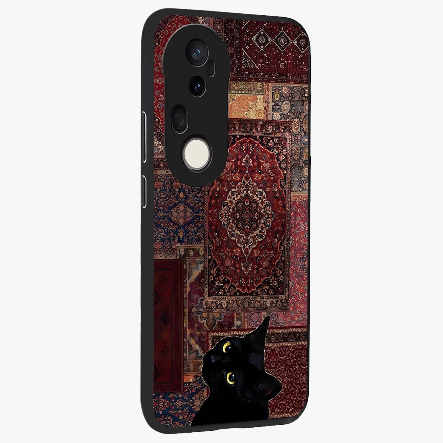 Regal Magic Cat Apple Glass Case upright view showcasing charming cat artwork with playful magical theme.