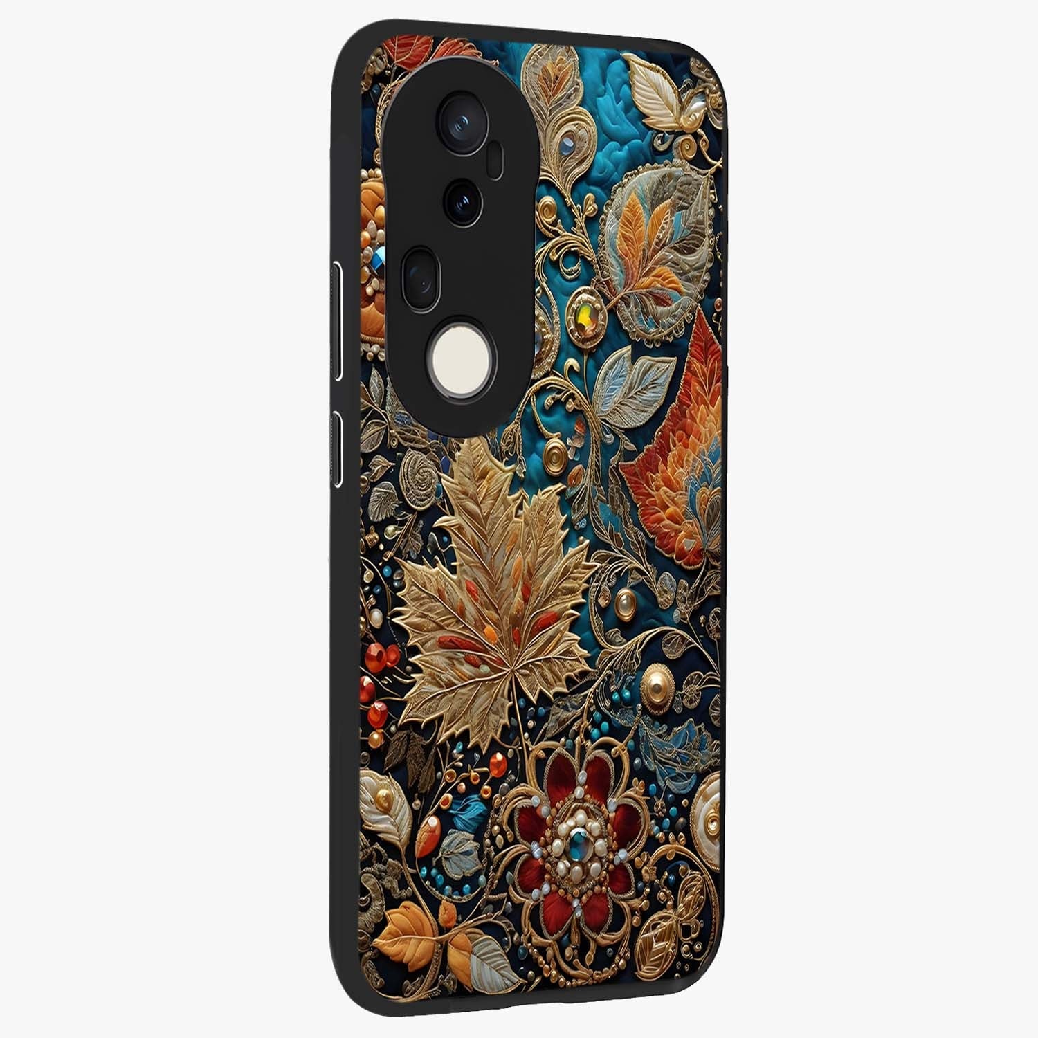 Royal Jewel Garden Glass Case upright view showcasing rich floral artwork with luxurious garden theme.