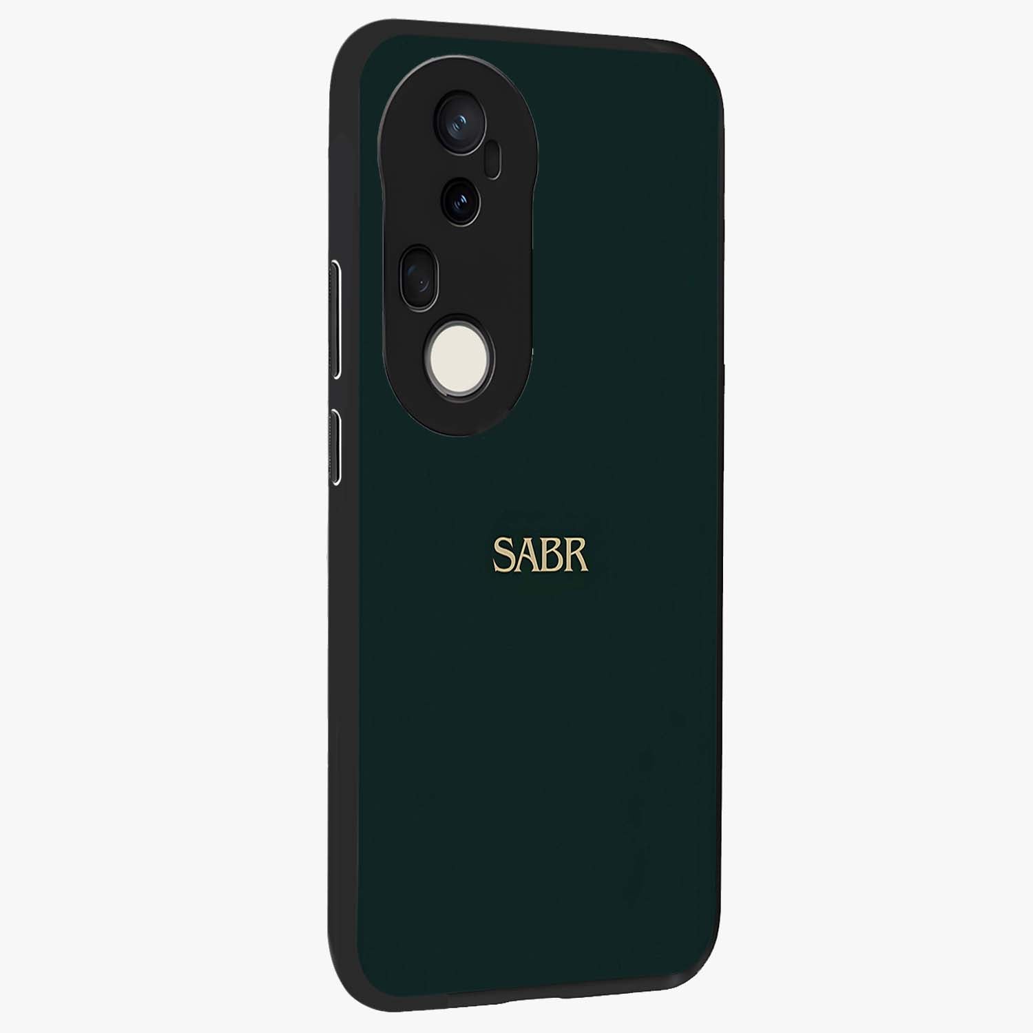 Sabr Minimal Patience Glass Case upright view showcasing calm minimalist artwork with motivational patience theme.