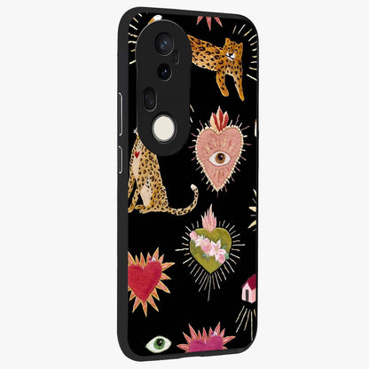 Sacred Jungle Heart Glass Case upright view showcasing vibrant jungle artwork with symbolic heart theme.