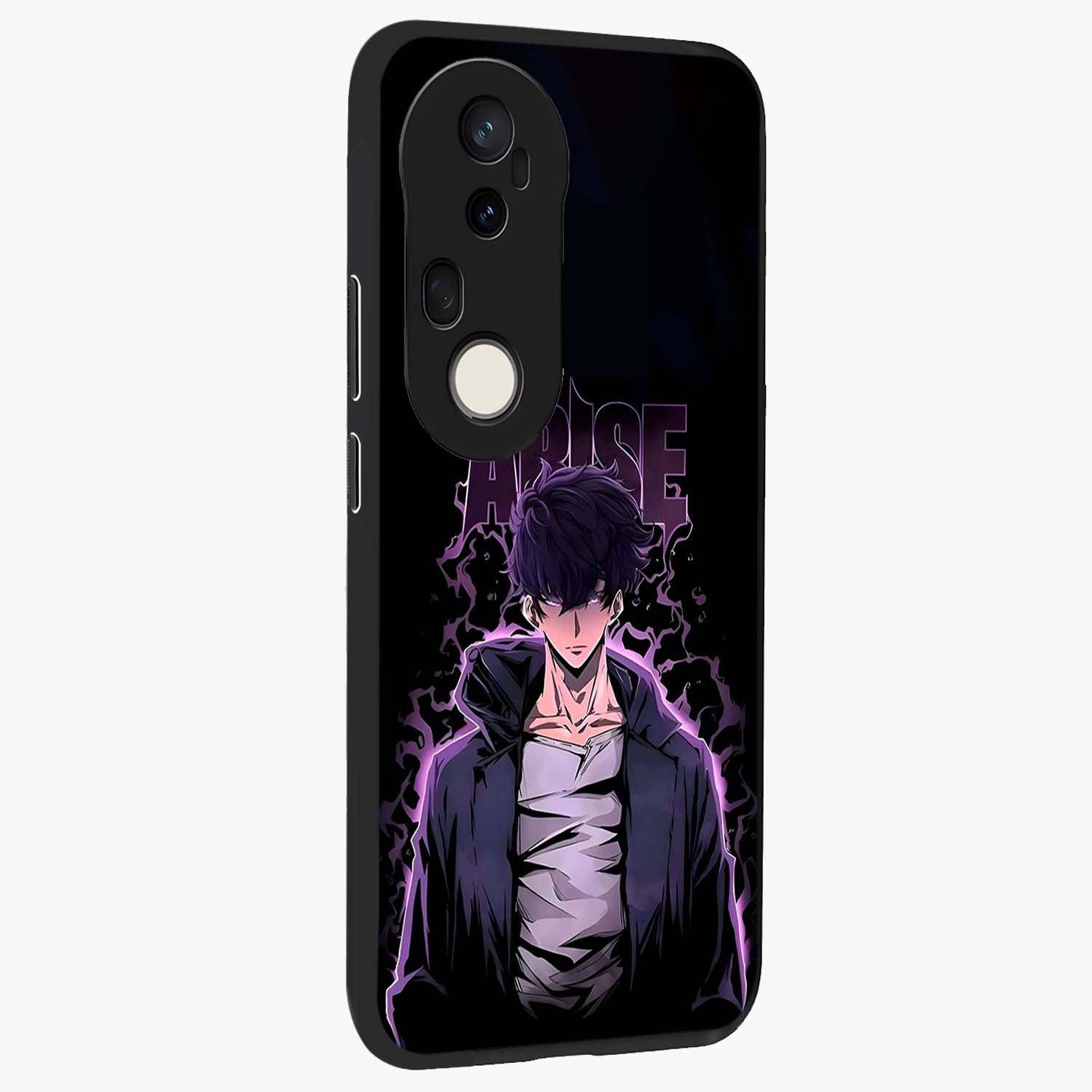 Shadow Monarch Awakening Glass Case upright view showcasing bold monarch artwork with mystical awakening theme.