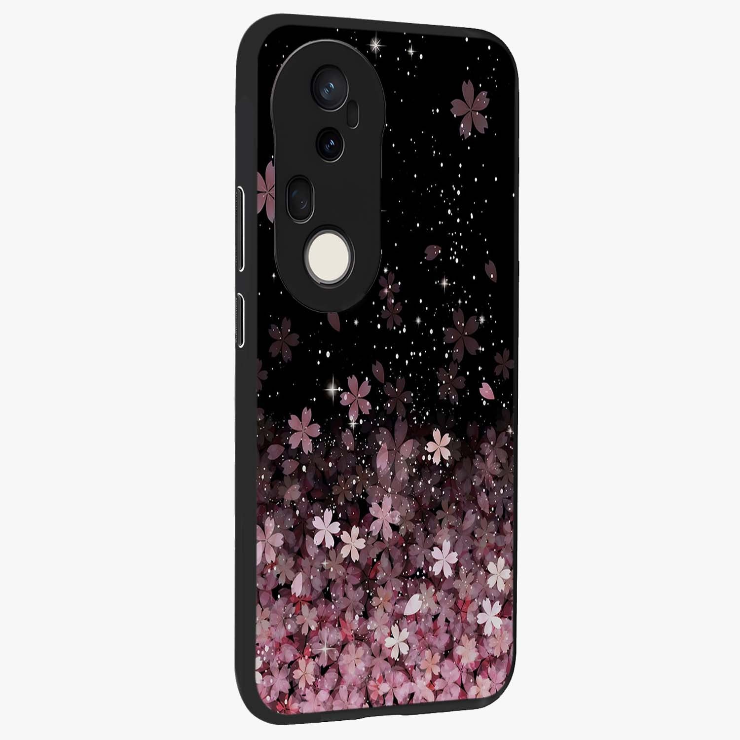Small Starry Flowers Glass Case upright view showcasing charming floral artwork with dreamy starry theme.