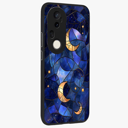 Starlit Sky Tapestry Glass Case upright view showcasing elegant starry sky artwork with cosmic decorative theme.