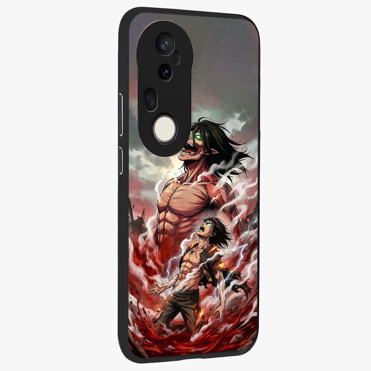 Titan Awakening Fury Glass Case upright view showcasing intense titan artwork with epic fantasy theme.