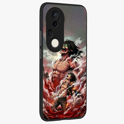 Titan Awakening Fury Glass Case upright view showcasing intense titan artwork with epic fantasy theme.