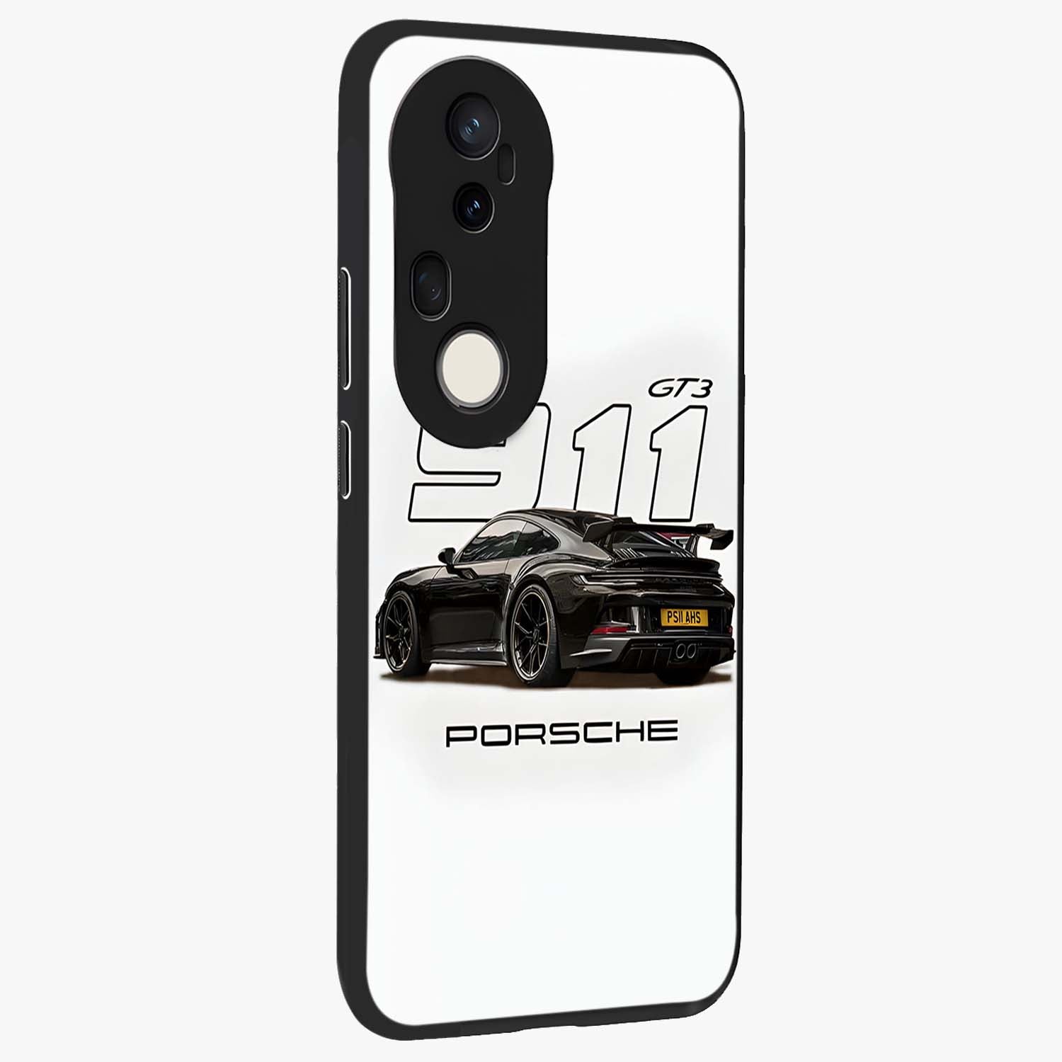 Turbo Legacy Icon Glass Case upright view showcasing bold racing inspired artwork with classic car theme.