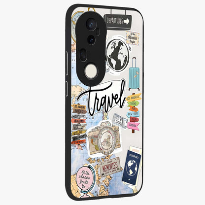 Wanderlust Journal Glass Case upright view showcasing wanderlust inspired artwork with creative exploration theme.