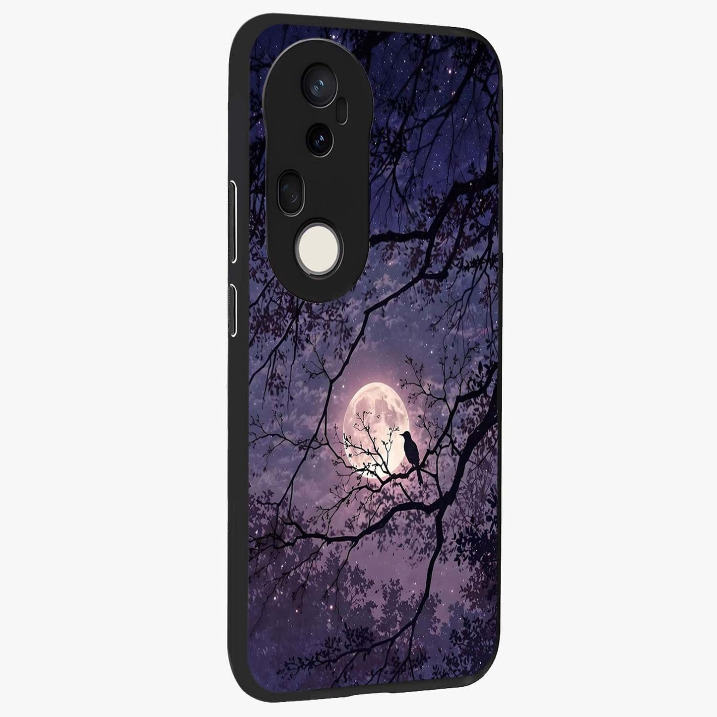 Whispering Moon Silence Glass Case upright view showcasing peaceful moon artwork with tranquil celestial theme.