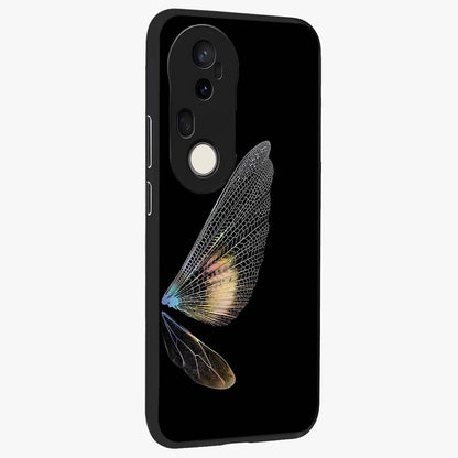 Whispers Of Wings Glass Case upright view showcasing elegant wing artwork with light airy theme.